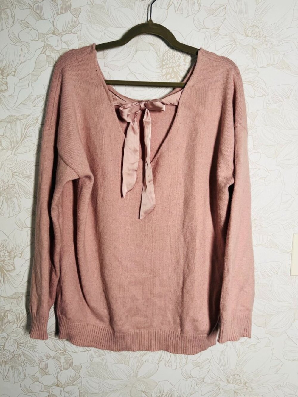 JustFabulous Blush Pink Knit Sweater With Satin Bow Back Womens XL